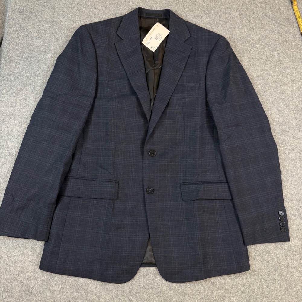 Calvin Klein Maxwell Slim Fit Blue Plaid Wool Blend Blazer Jacket 42L NEW